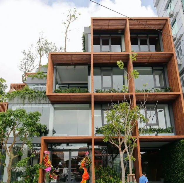 Tony Fruit Head Office — modern wooden facade close-up